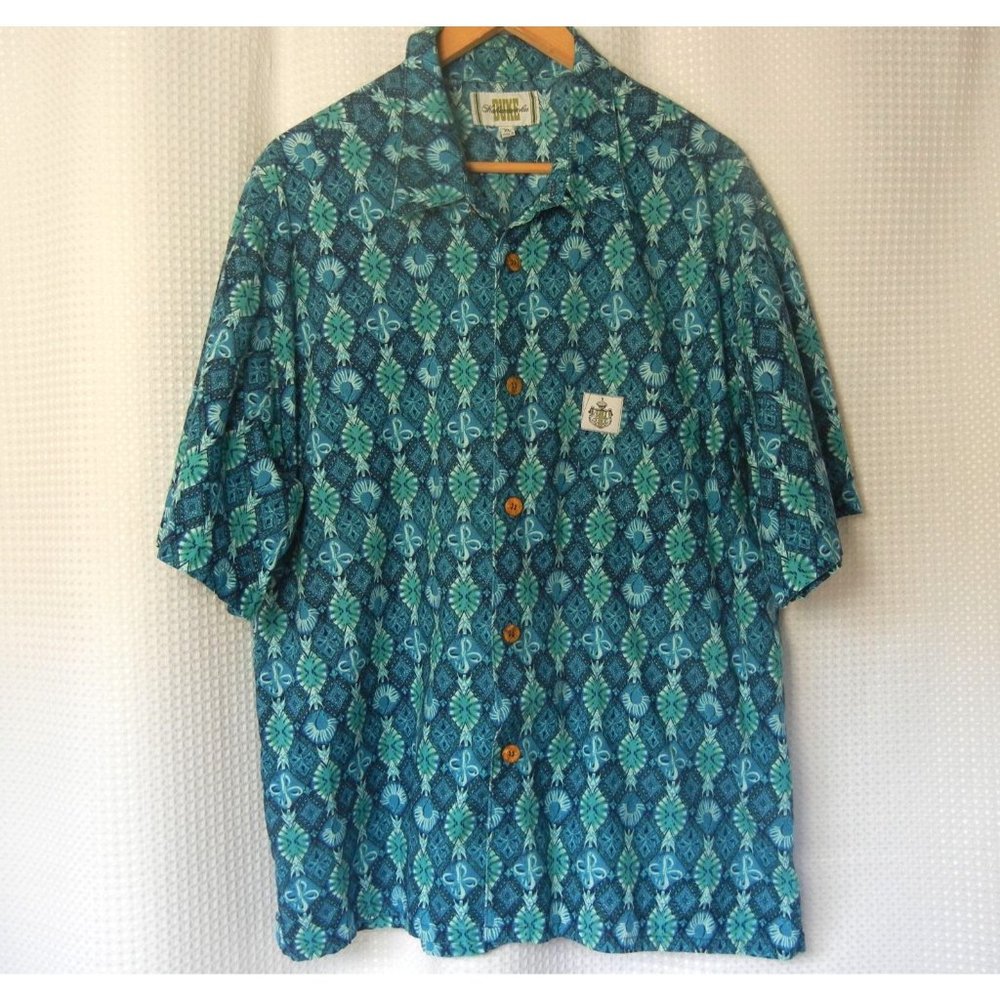 Blue print Hawaiian Shirt, Duke Kahanamona  XL coconut buttons gently preowned